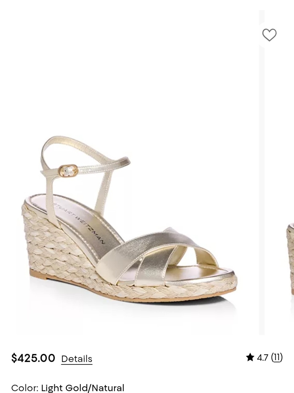 Stuart Weitzman Metallic Gold Espadrille Wedge Sandals